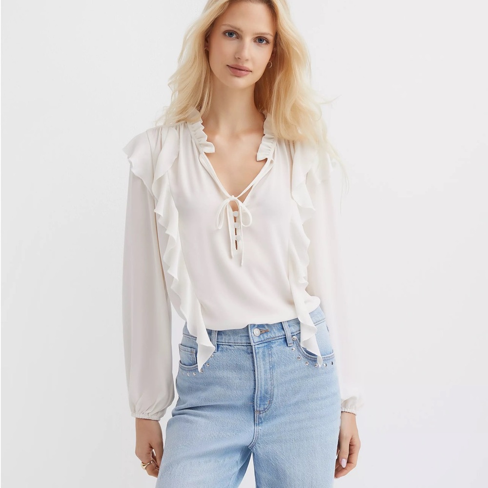 LOFT Cream Ruffled Blouse